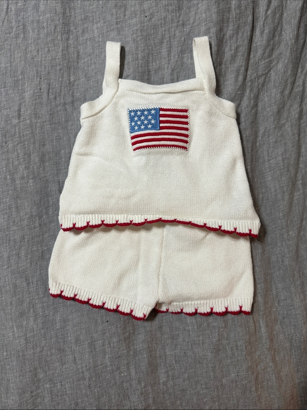 Baby Girl Sleeveless Knit Set with Flag Patch - Cream